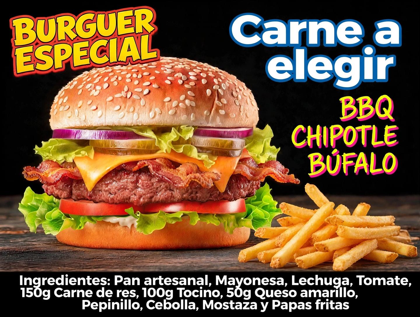 Burguer Especial Con Papas Fritas 