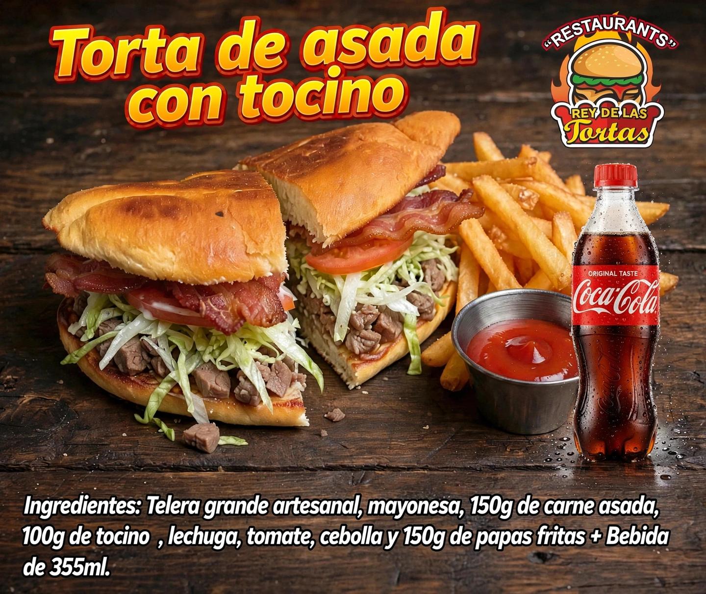 TORTA DE ASADA CON TOCINO COMBO