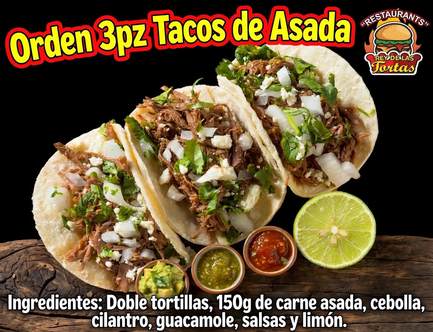 TACOS DE MAÍZ CARNÉ ASADA 3pzas
