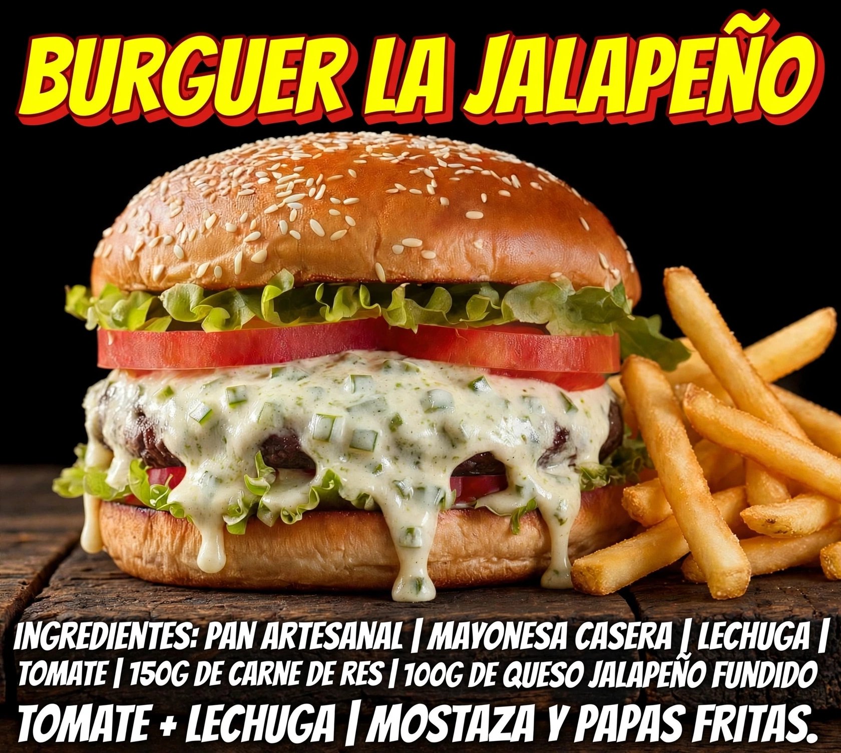 Burguer Jalapeño Con Papas Fritas 