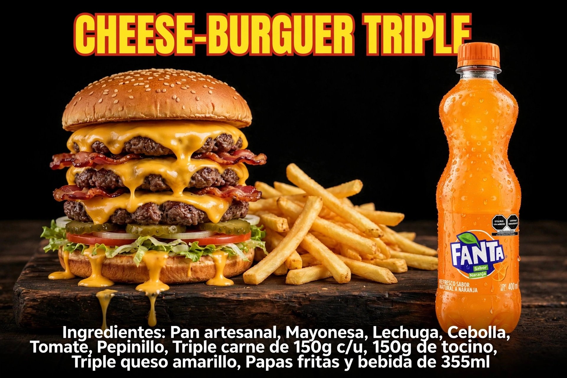 tas irCheese-burguer triple Combo