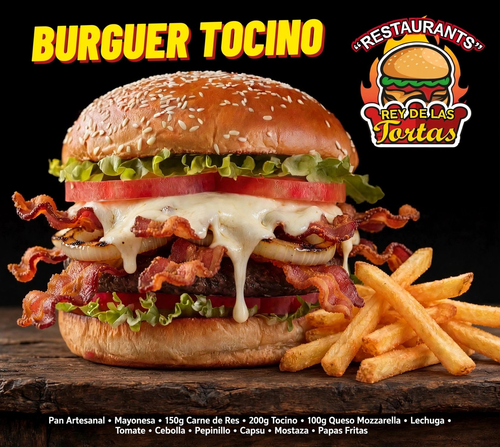 Burguer Tocino Con Papas Fritas 