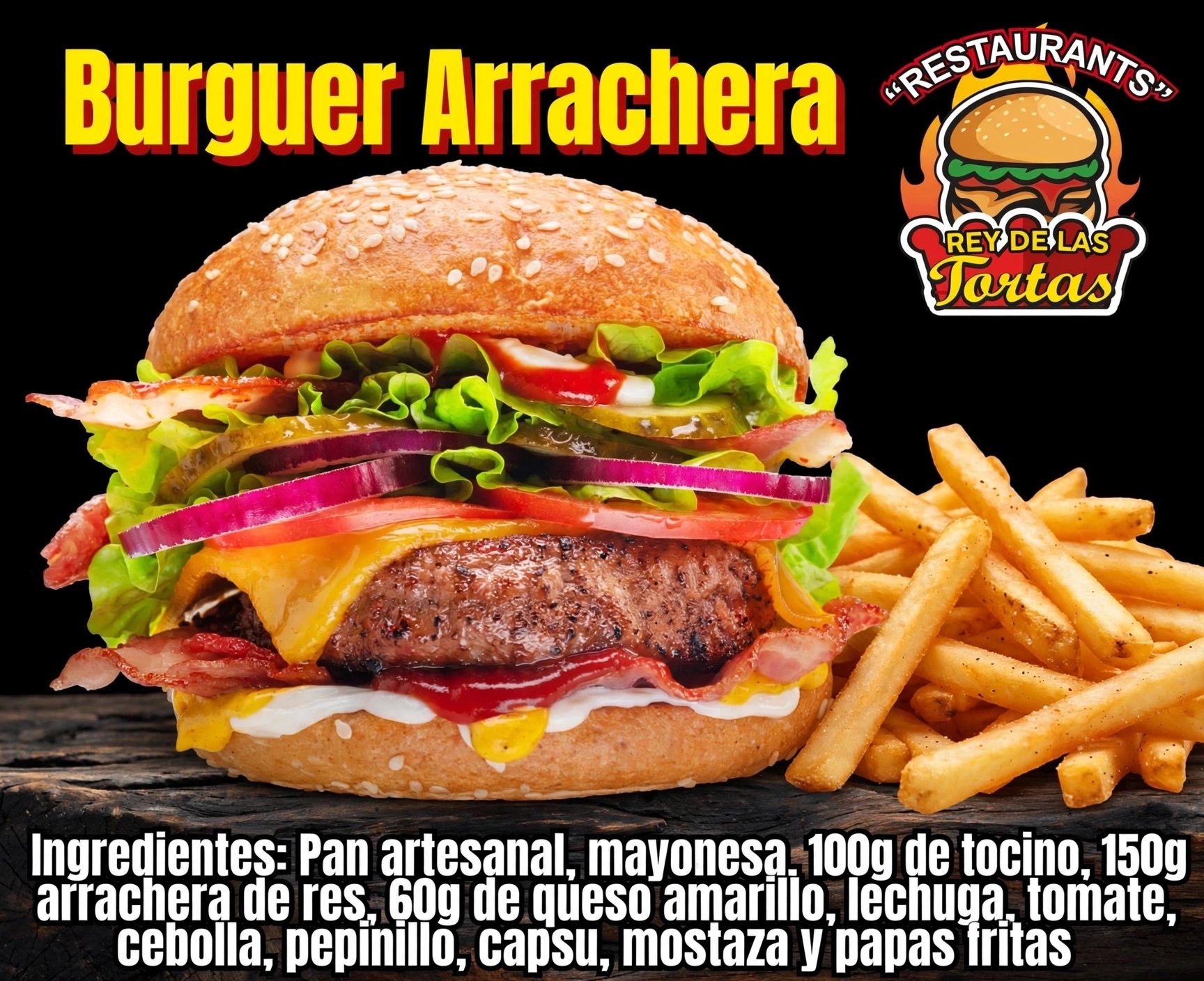 Burguer Arrachera Con Papas Fritas 