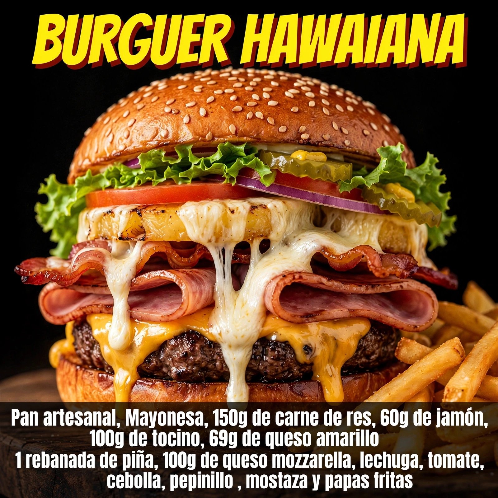 Burguer Hawaiana Con Papas Fritas 