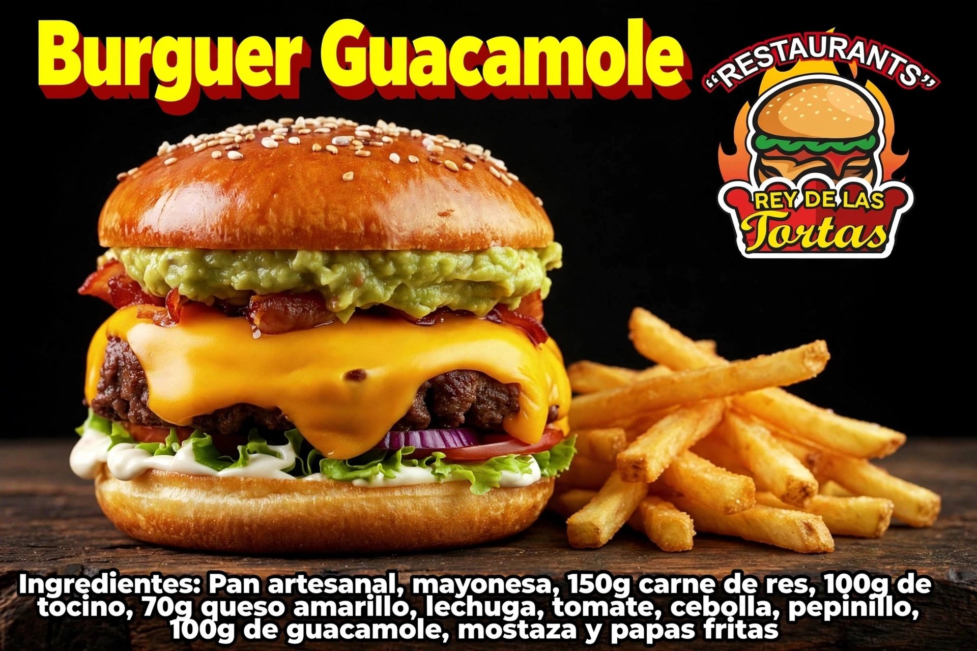 Burguer Guacamole Con Papas Fritas 