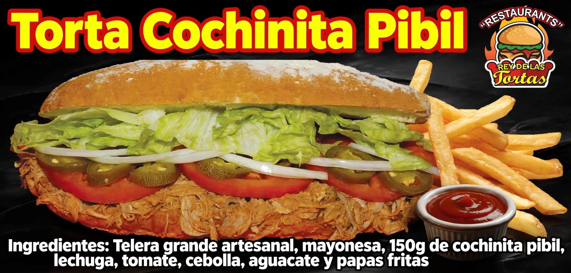 TORTA DE COCHINITA PIBIL CON PAPAS FRITAS 