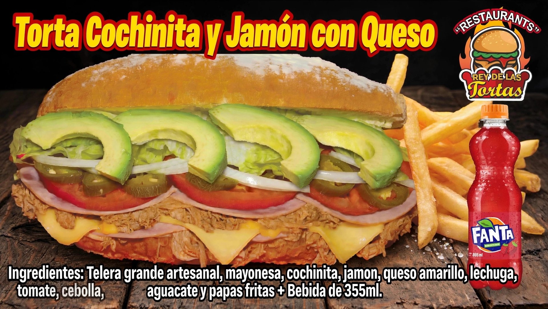 TORTA COCHINITA CON JAMÓN Y QUESO COMBO 