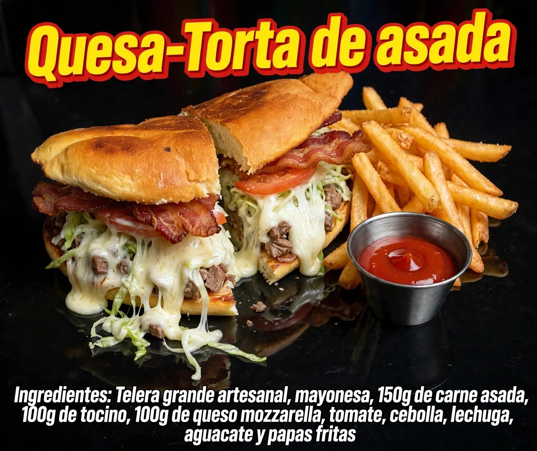 QUESA-TORTA ASADA CON PAPAS FRITAS 
