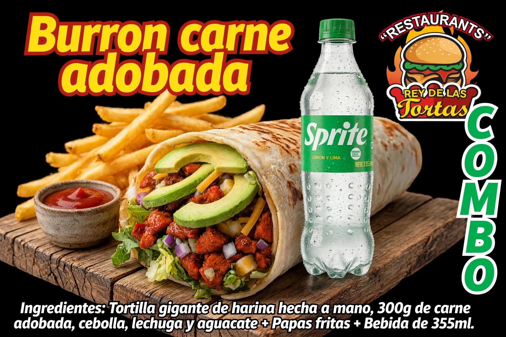 MEGA-BURRO DE CARNE ADOBADA COMBO 