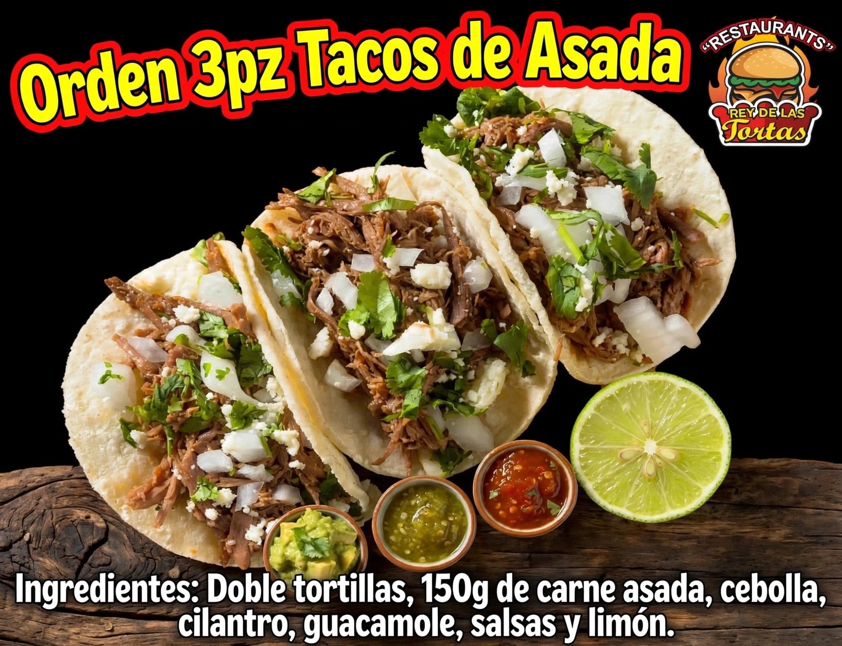 TACOS DE MAÍZ CARNÉ ASADA 3pzas
