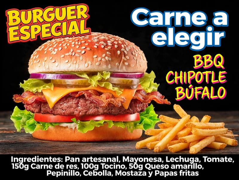 Burguer Especial Con Papas Fritas 