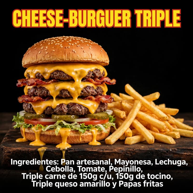 tas irFCheese-Burguer Triple Con Papas 