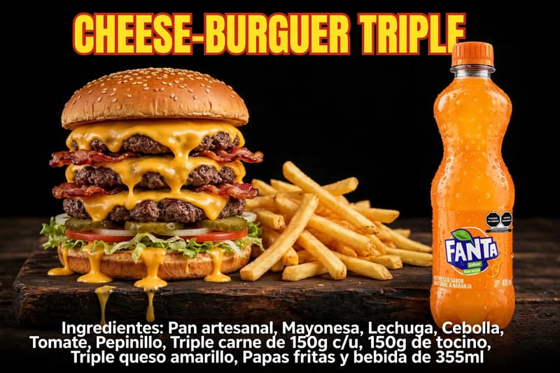 tas irCheese-burguer triple Combo