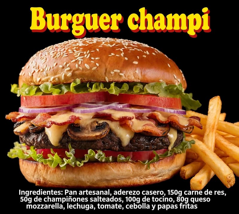 Burguer Champi Con Papas Fritas 