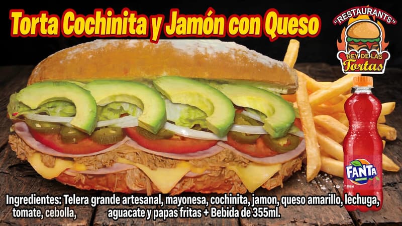 TORTA COCHINITA CON JAMÓN Y QUESO COMBO 