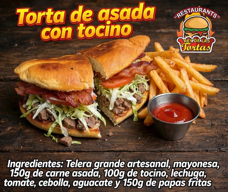 TORTA ASADA CON TOCINO CON PAPAS FRITAS 