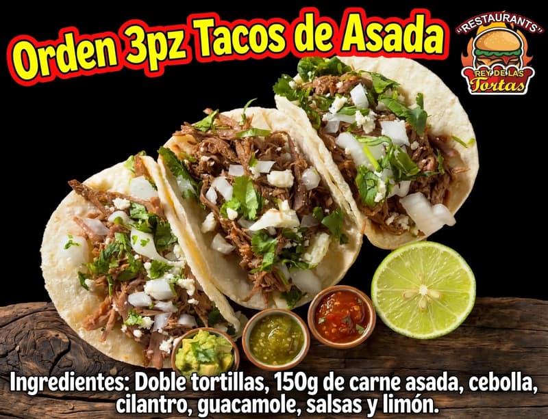 TACOS DE MAÍZ CARNÉ ASADA 3pzas