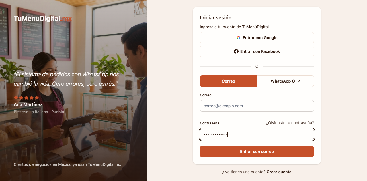 Formulario de inicio de sesión por correo