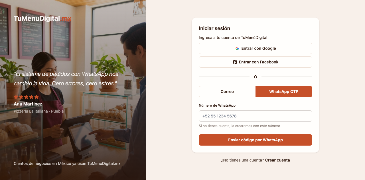 Inicio de sesión con WhatsApp OTP