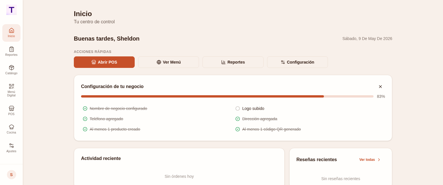 Cómo configurar tu menú por primera vez