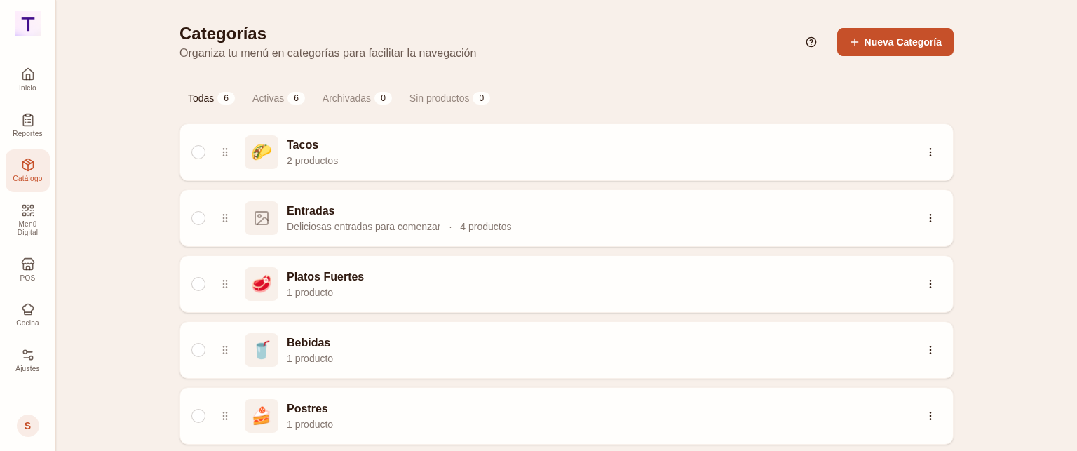 Revisa categorías antes de compartir tu menú