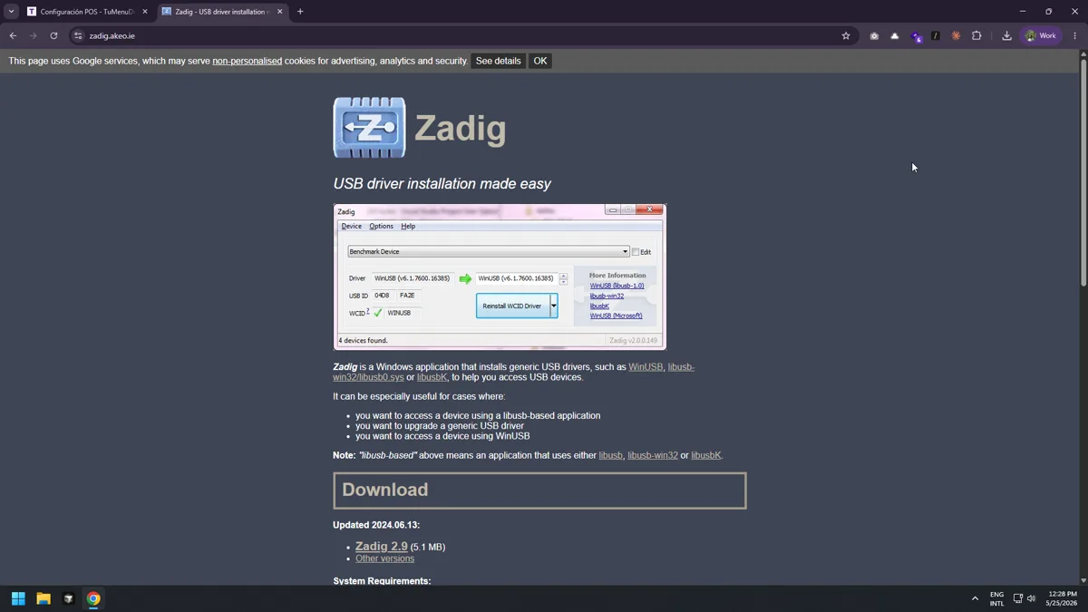 Paso 2 - abrir el sitio oficial de Zadig