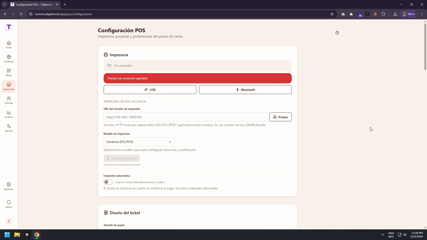 Configuración POS - error de conexión USB