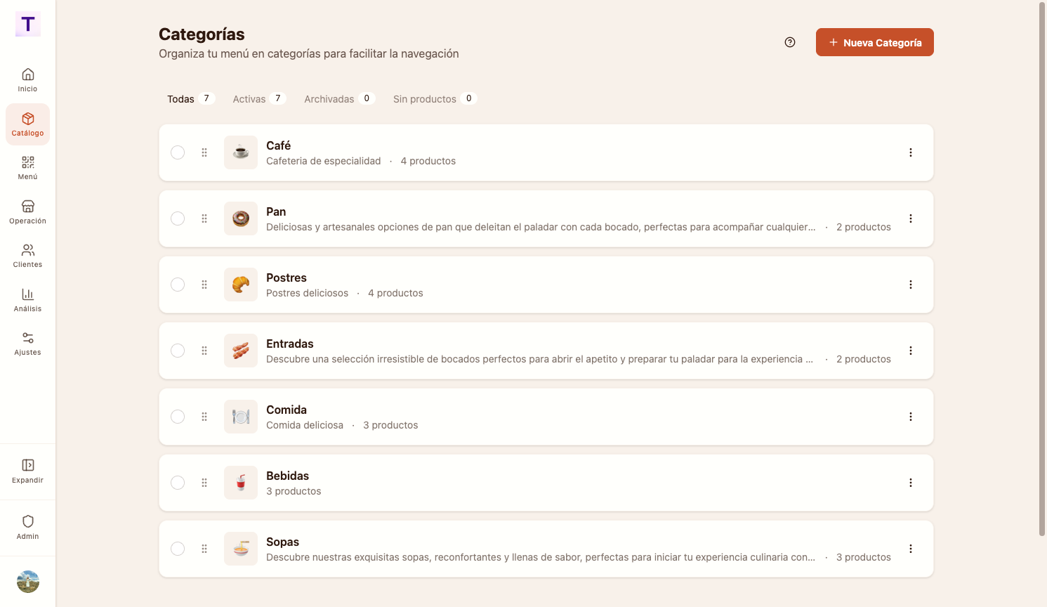 Cada categoría aparece justo cuando toca