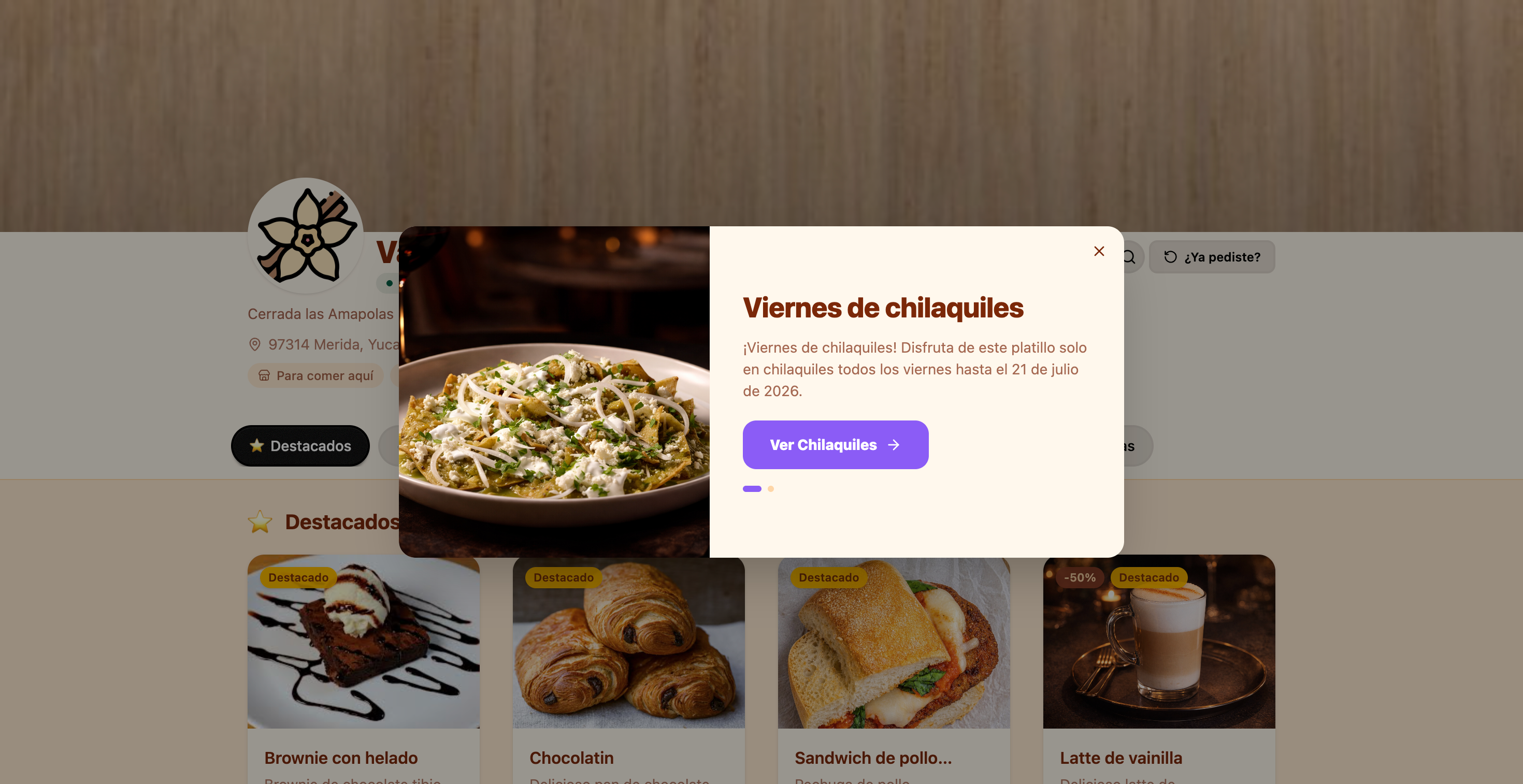 El aviso se muestra a tus clientes en el menú