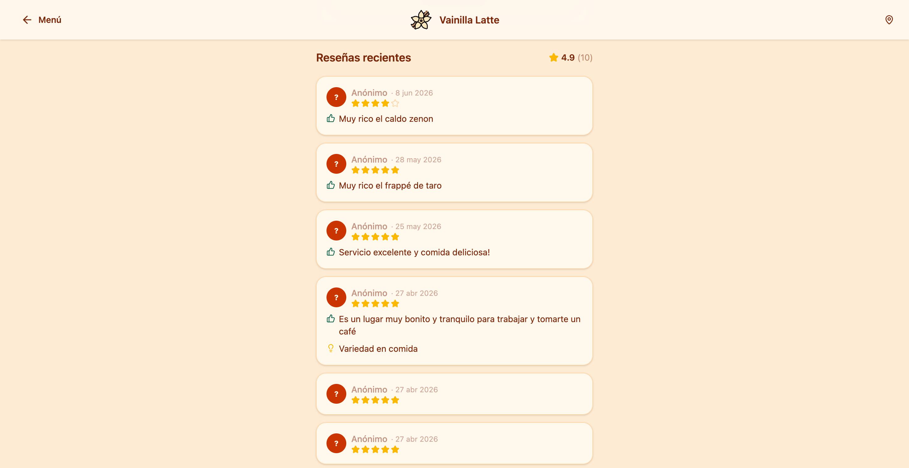 Vista más clara de las opiniones en tu perfil público