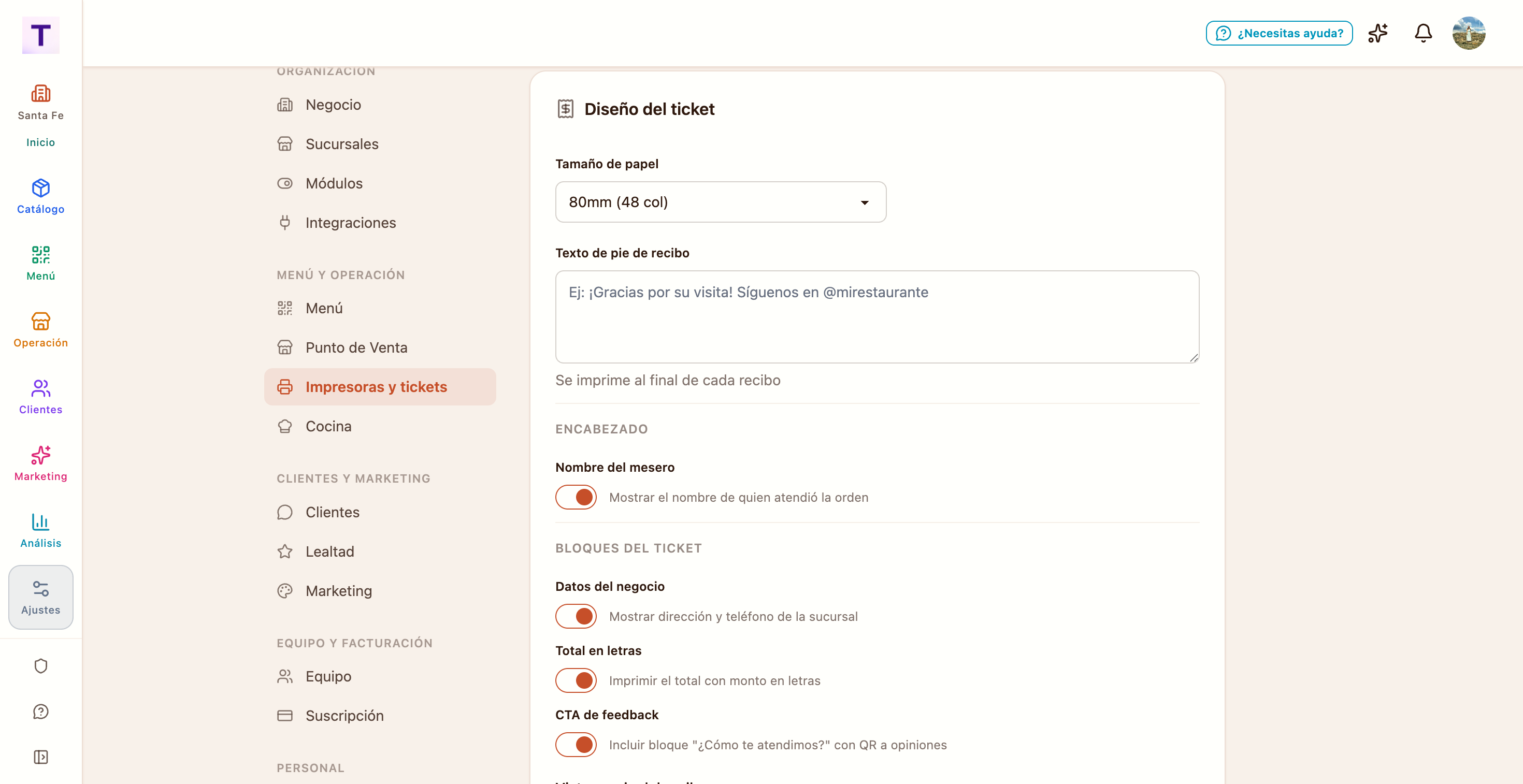 Personaliza el diseño del ticket desde la configuración