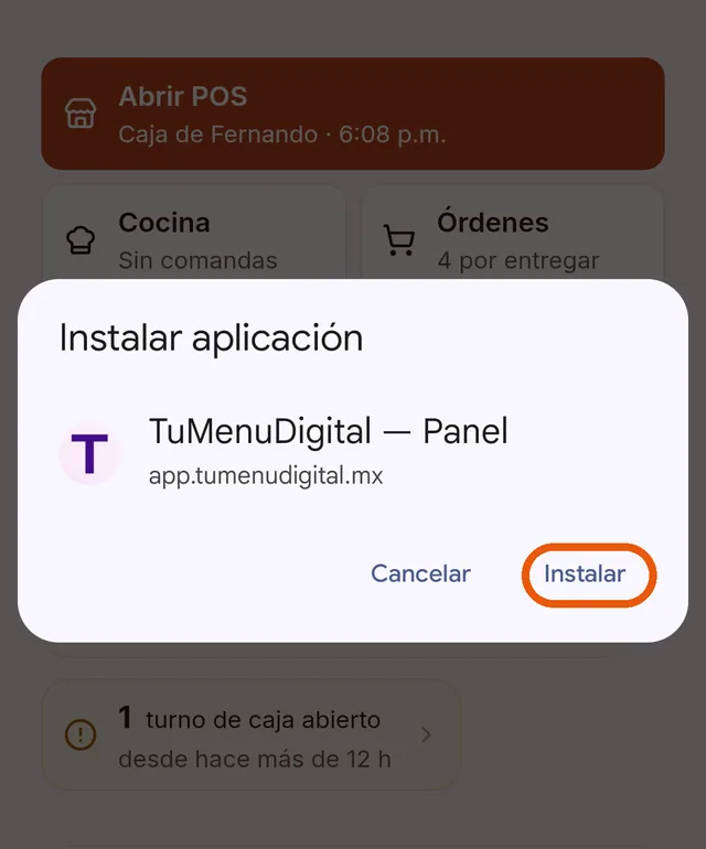 Ventana Instalar aplicación de Chrome con el botón Instalar marcado